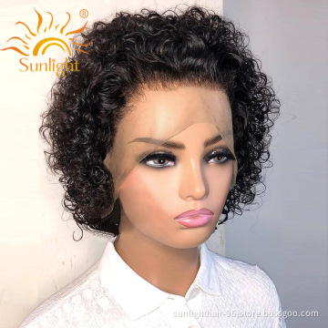 Sunlight Perruque 13x2 dentelle Brazilian Wigs African Jerry Curly pixie perruques naturelles courtes tissage cheveux humain